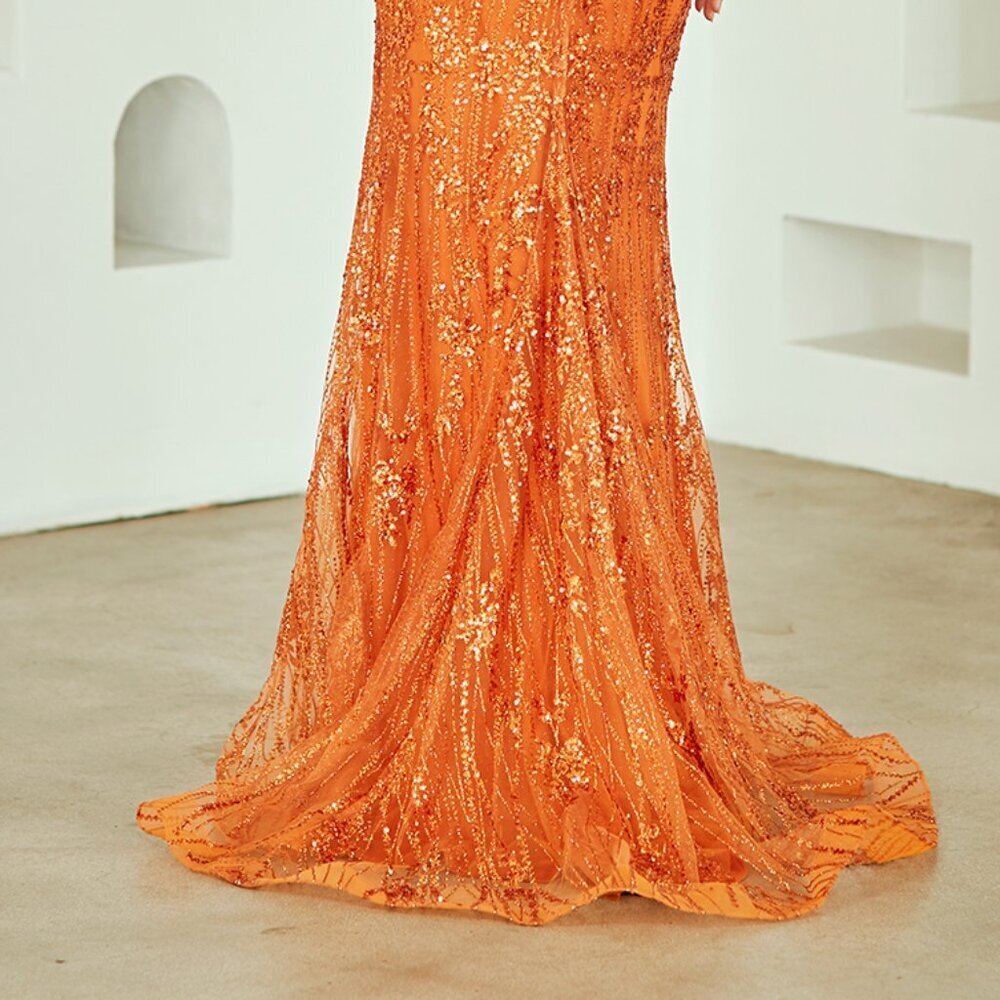 Strapless Sheath Evening Gown w/ Sequins Embroidery & Lace Up Back AC JQ1101 - Picture 7 of 10